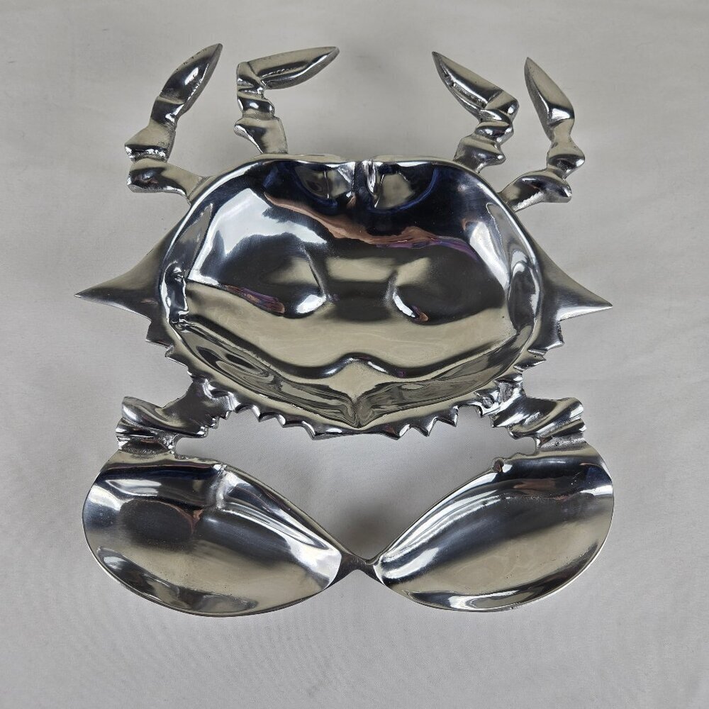 Silver Toned Aluminum Alloy Sea Life Crab Divided Serving Dish Fun Whimsical